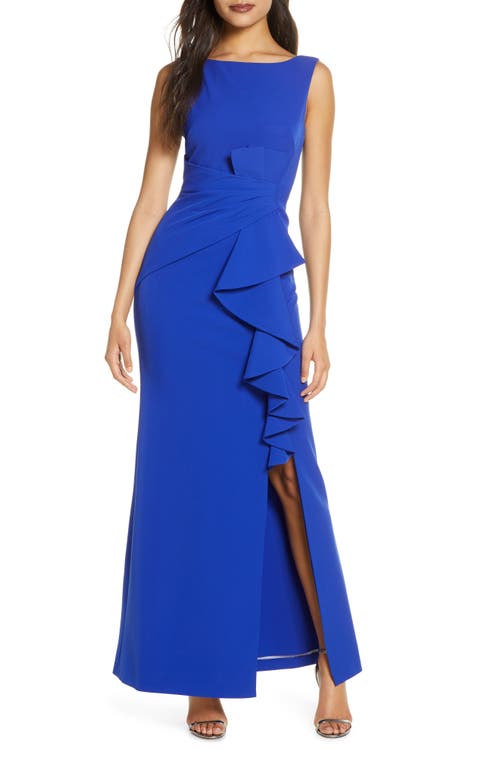 Ruffle Front Gown in Cobalt