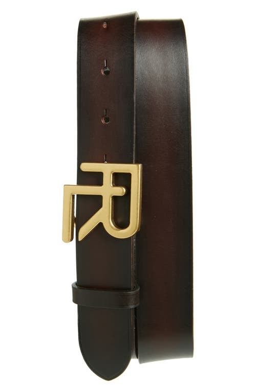 Ralph Lauren Purple Label Monogram Leather Belt In Luggage Brown