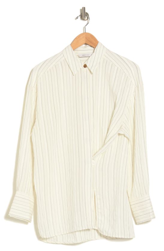 Shop Rebecca Taylor Crinkle Stripe Button-up Shirt In Rumpled Stripe Snow Combo