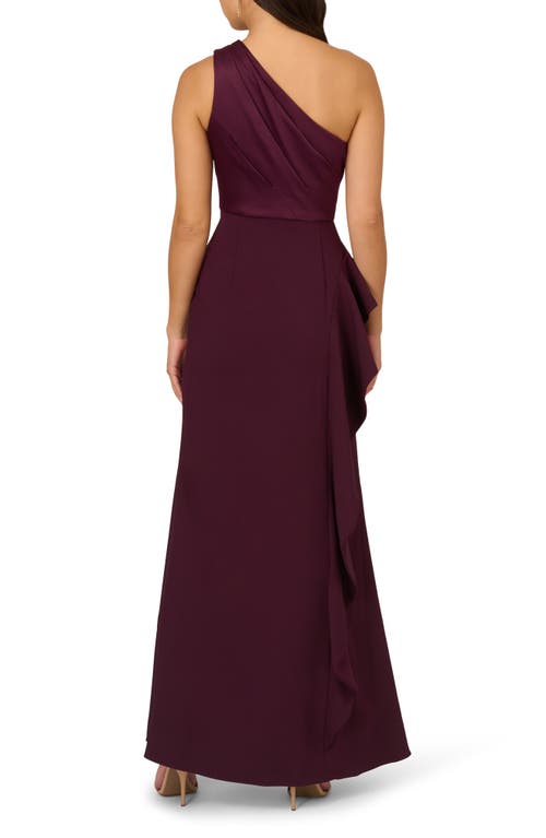 Shop Adrianna Papell One-shoulder Satin & Crepe Gown In Bordeaux Glow