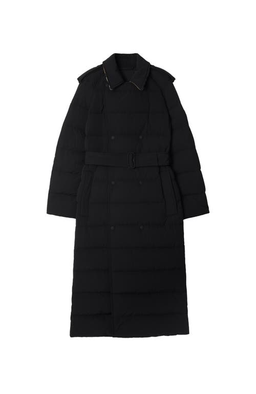 Shop Burberry Long Nylon Puffer Coat In Black/sand