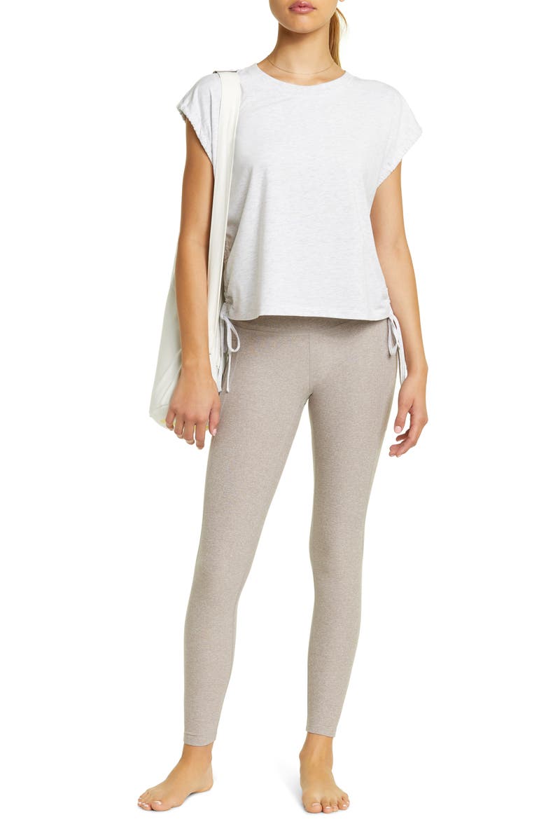 Zella Ruched Side Tie Pima Cotton Blend T-Shirt, Alternate, color, 