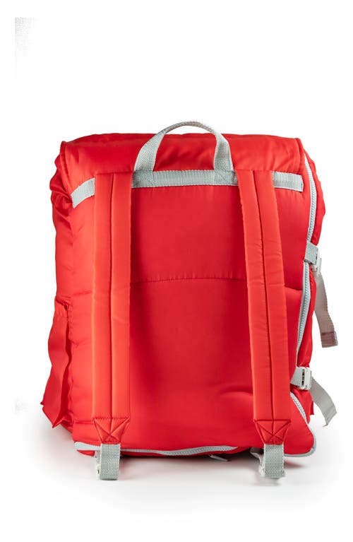 Mimish Kids' Sleep-n-pack Faux Shearling Lined Sleeping Bag Backpack In Fiery Red/stormy Grey