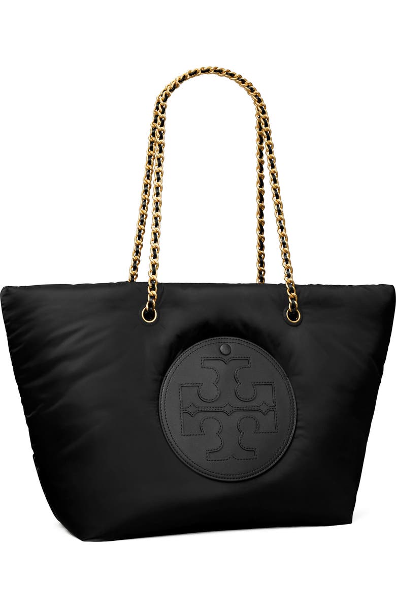 Tory Burch Ella Puffy Chain Tote, Alternate, color, Black