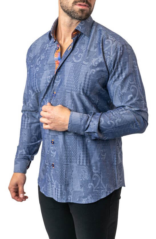 Shop Maceoo Fibonacci Denimpatch Blue Contemporary Fit Button-up Shirt