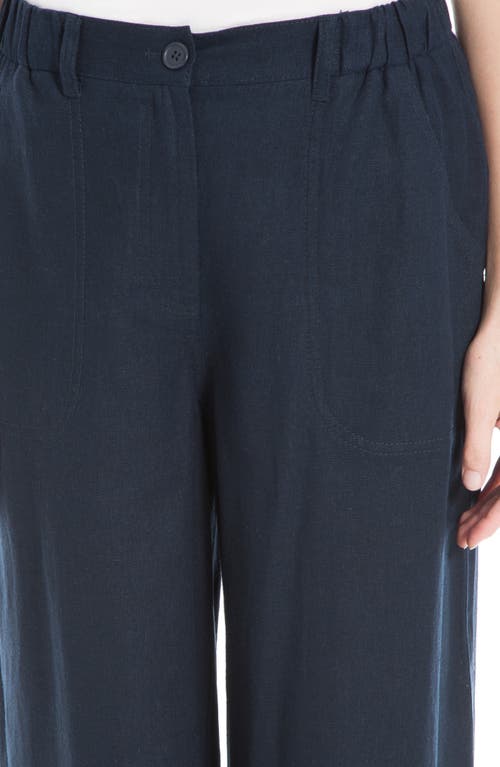 Max Studio Wide Leg Linen Blend Crop Pants In Navy