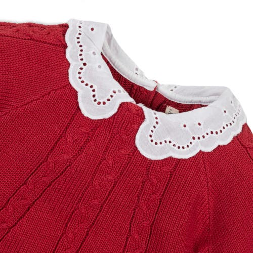 Hope & Henry Baby Girls' Organic Eyelet Collar Cable Sweater, Infant In Red Cable With Collar
