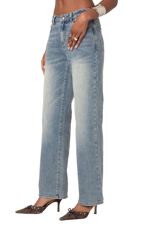 Shop Edikted Amia High Waist Straight Leg Jeans In Blue-washed