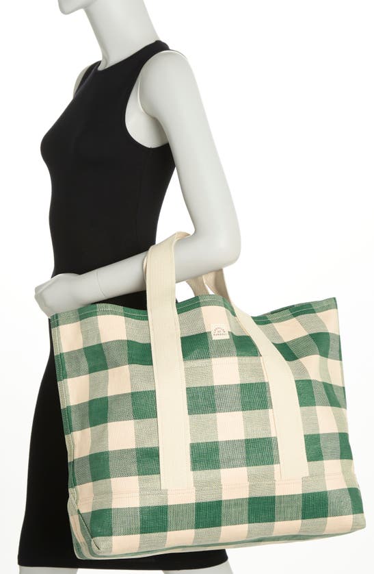 Loeffler Randall Bodie Oversize Open Tote In Kelly Green Gingham/ Cream