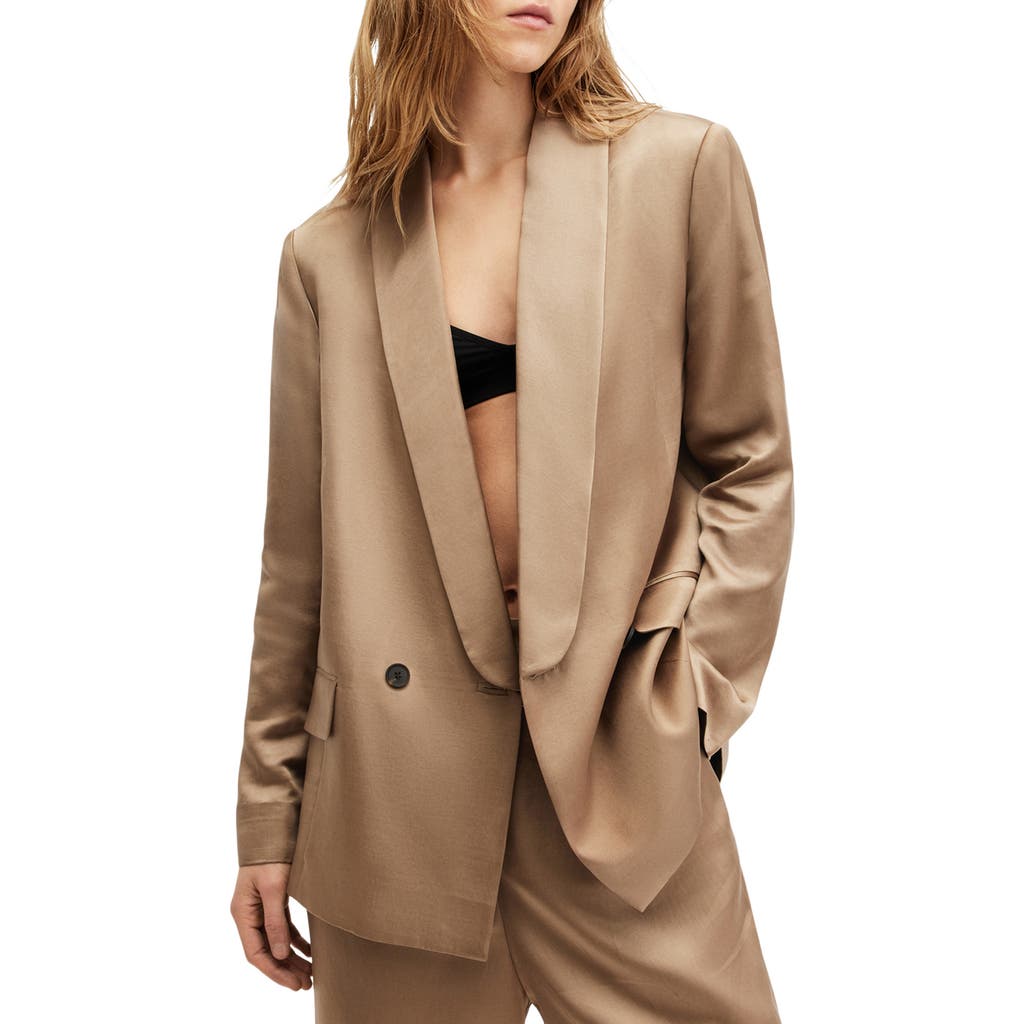 Allsaints Goldie Oversize Double Breasted Blazer In Brown