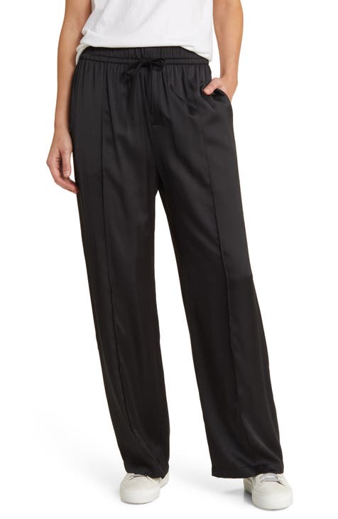 Mid-Rise Wide-Leg Satin Track Pants for Women