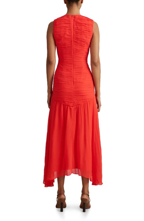 Reiss Coral Saffy Ruched Bodycon Midi Dress In Coral