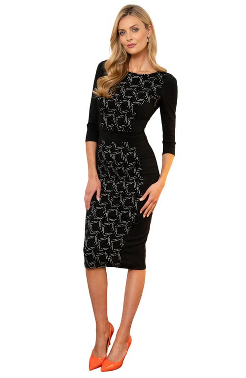 Hotsquash London Clothing Bodycon Ponte Dress With 3/4 Sleeves In Black Pencil Line