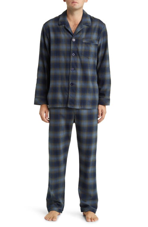 Majestic International Gradient Check Flannel Pajamas Olive/Navy at Nordstrom,