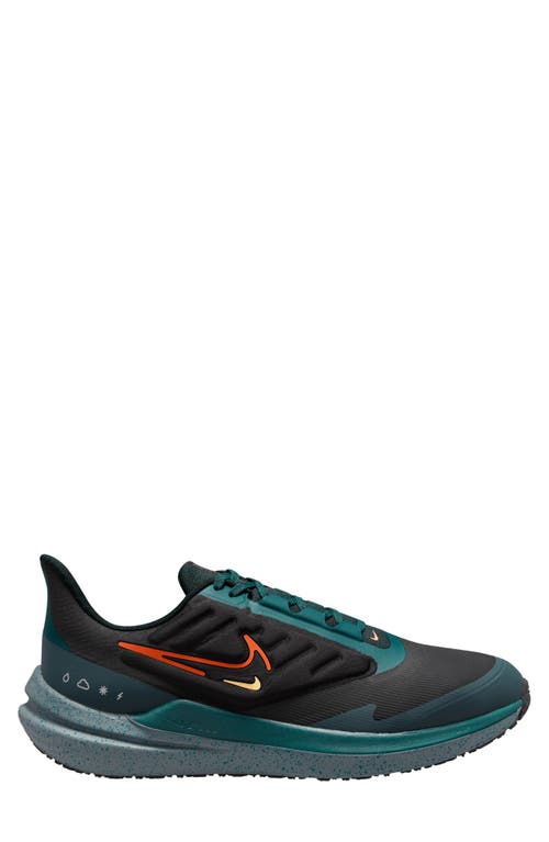 Shop Nike Air Winflo 9 Water Repellent Running Shoe In Black/safety Orange