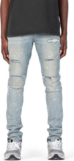PURPLE BRAND Ripped Paint Splatter Stretch Skinny Jeans
