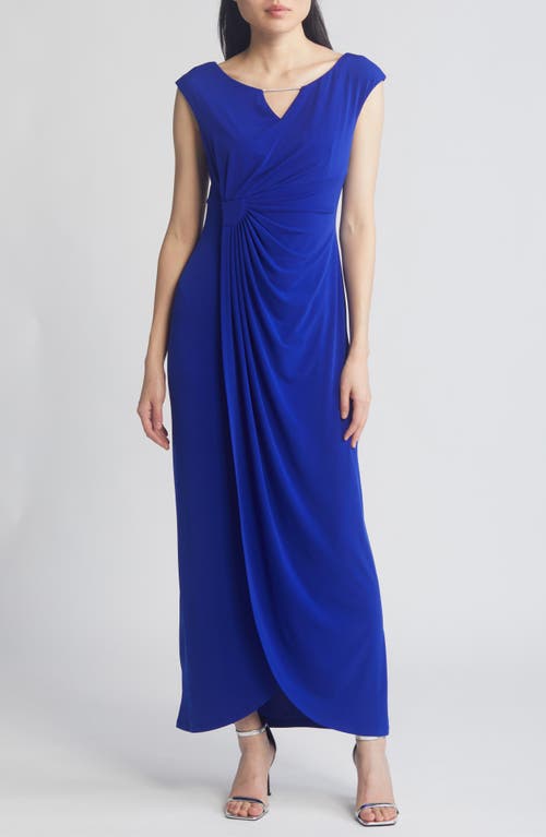 Crystal Notch Side Ruched Gown in Deep Cobalt