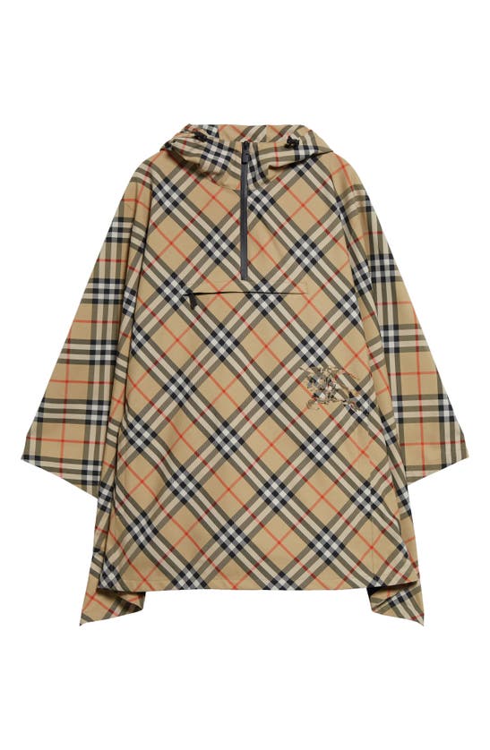 Shop Burberry Bias Check Hooded Poncho In Sand