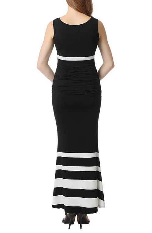 Kimi And Kai Cortana Stripe Maternity Mermaid Maxi Dress In Black/white