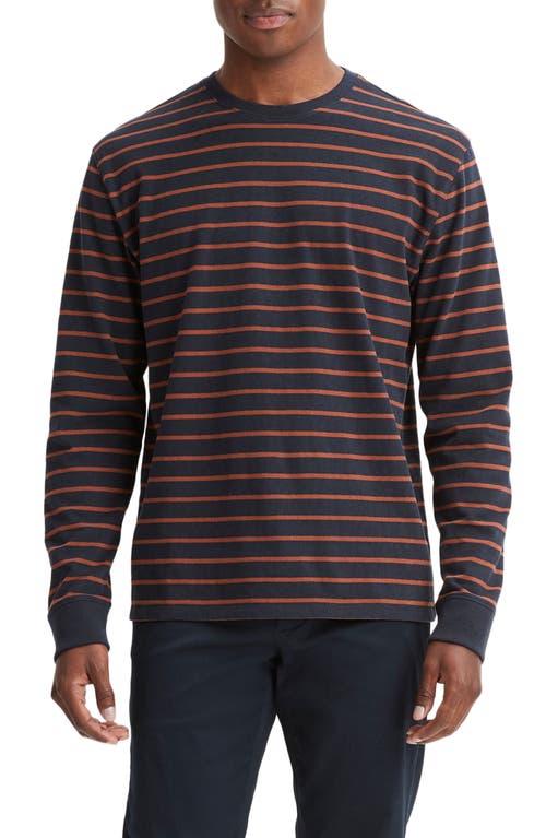 Vince Stripe Long Sleeve Sueded Jersey T-Shirt in Coastal/Rust at Nordstrom, Size Small