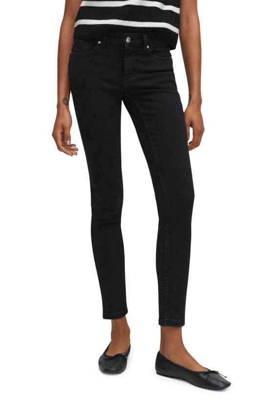 Shop Mango Low Rise Skinny Push-up Jeans In Black Denim