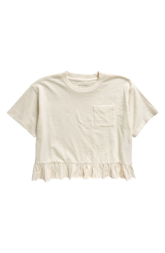 Shop Treasure & Bond Kids' Ruffle Hem Cotton Crop T-shirt In Ivory Egret