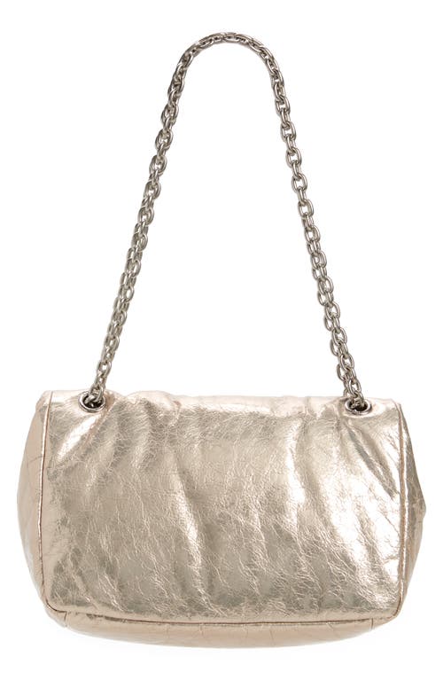 Shop Balenciaga Small Monaco Crinkled Metallic Leather Shoulder Bag In Stone Beige