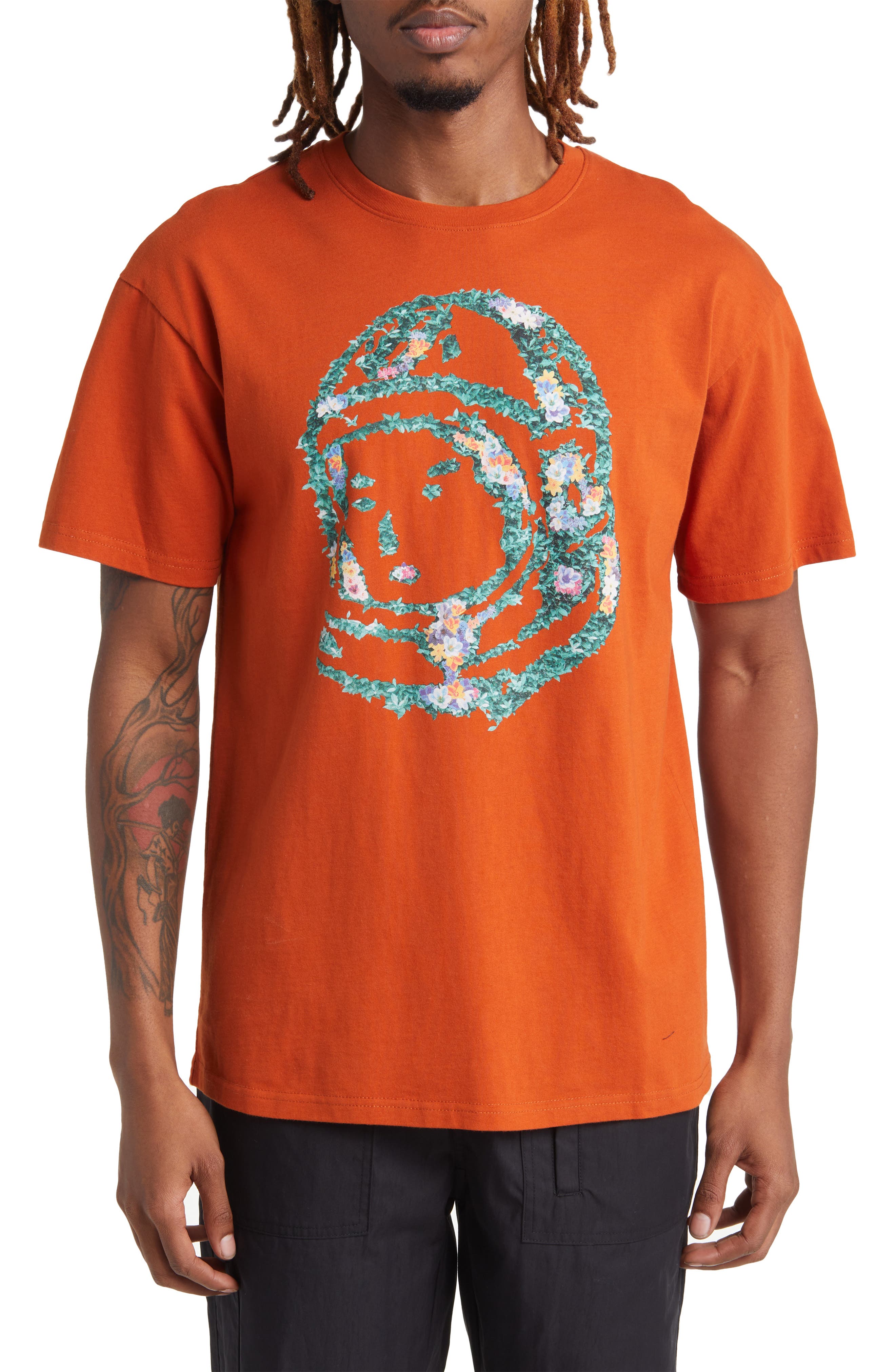 men's white and orange graphic tee