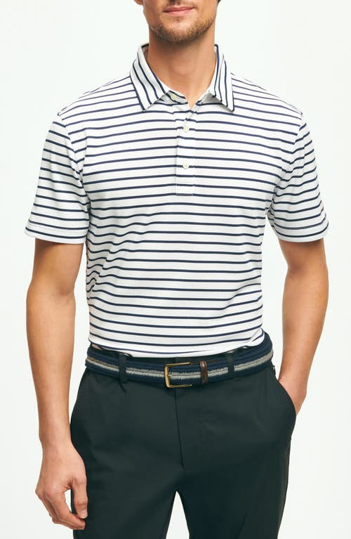 Brooks Brothers Stripe Performance Golf Polo In White/navy