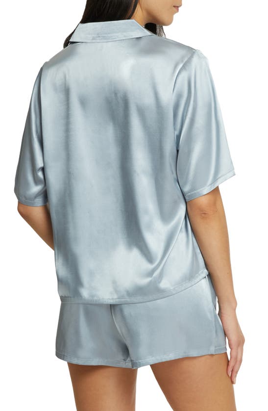 Shop Nicole Miller Satin Boxy Shorts Pajamas In Tranquil Blue