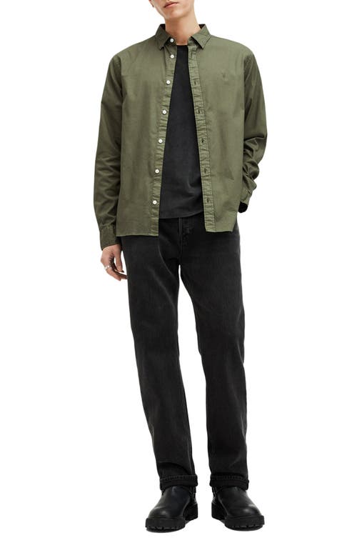 Allsaints Hawthorne Solid Stretch Cotton Button-up Shirt In Fleur Green