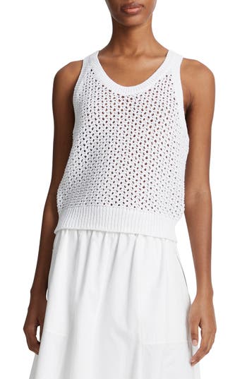 Shop Vince Open Stitch Organic Cotton Sweater Tank In Optic White