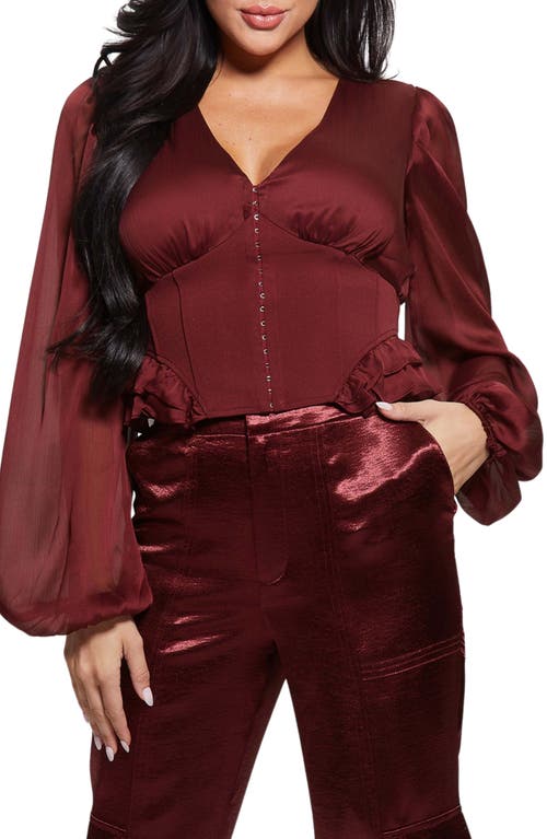 GUESS Hamiri Long Sleeve Corset Blouse in Mystic Wine at Nordstrom, Size Medium