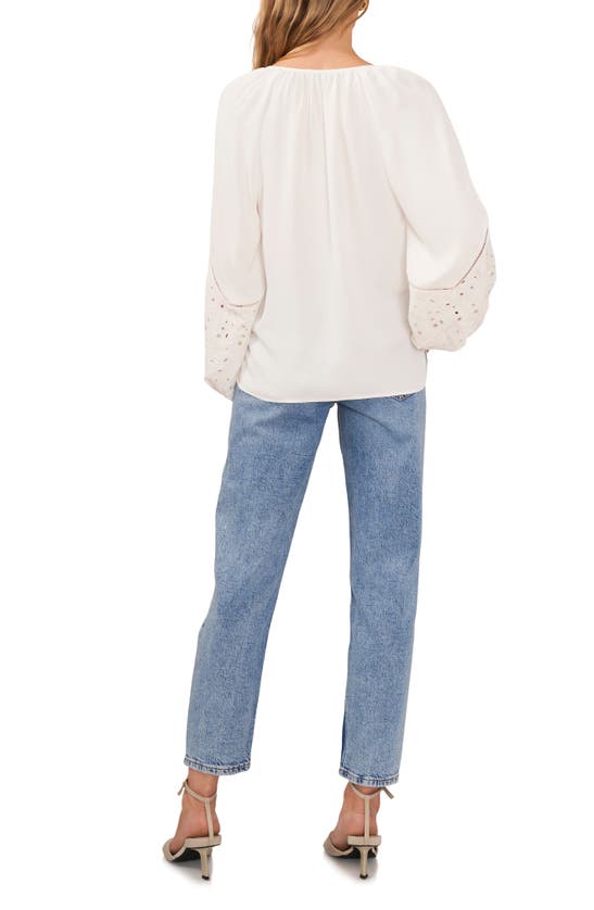 Vince Camuto Eyelet Accent Split Neck Top In Ultra White
