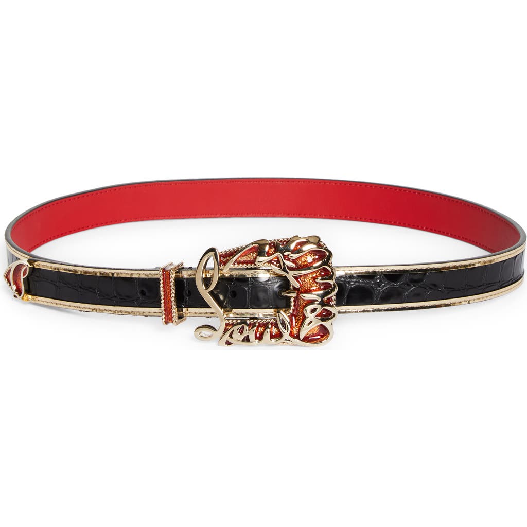 Christian Louboutin Giddy Belt In Embossed Leather In Black/gold/elvis