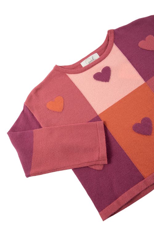 Shop Peek Aren't You Curious Kids' Intarsia Heart Sweater In Pink/burgundy Multi