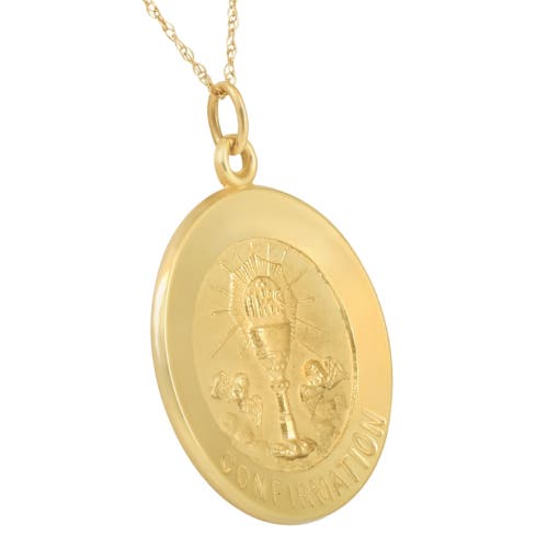Bliss Diamond 14k Gold Confirmation Medal Pendant 1" Tall 3.5 Grams In Yellow Gold