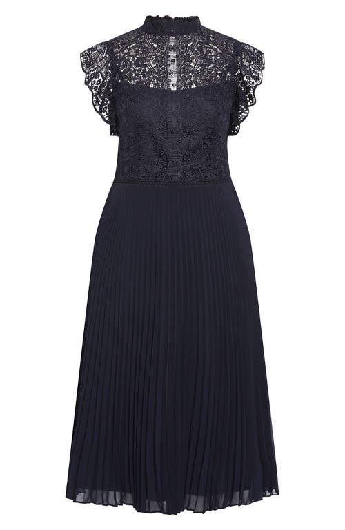 City Chic Livia Lace Yoke Sleeveless Fit & Flare Dress In Navy