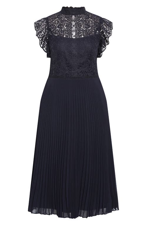 Shop City Chic Livia Lace Yoke Sleeveless Fit & Flare Dress In Navy