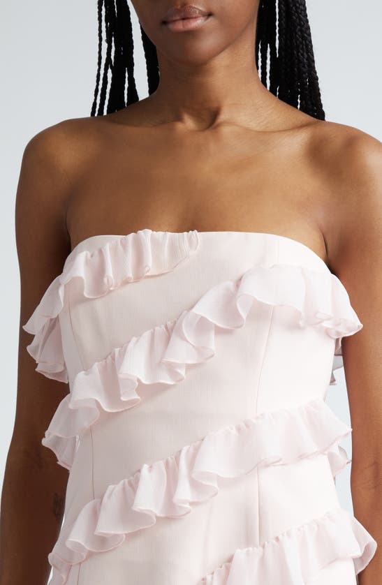 Shop Cinq À Sept Ninette Ruffle Detail Strapless Minidress In Icy Pink