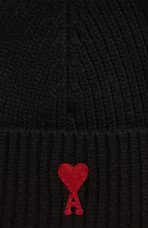 Shop Ami Alexandre Mattiussi Ami Paris Ami De Coeur Embroidered Wool Beanie In 009 Black/red