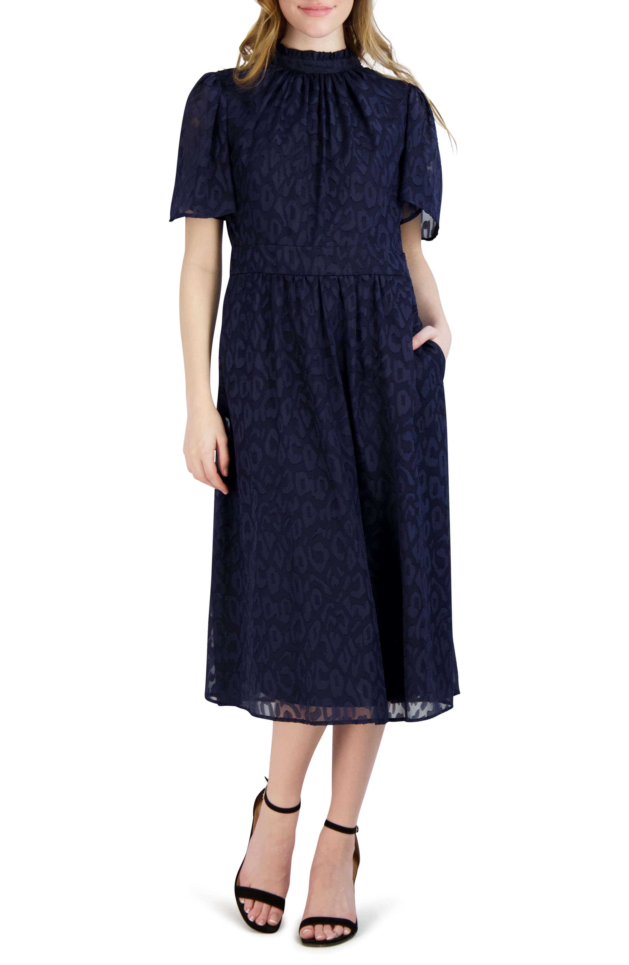Julia Jordan Flutter Sleeve Lace Mock 