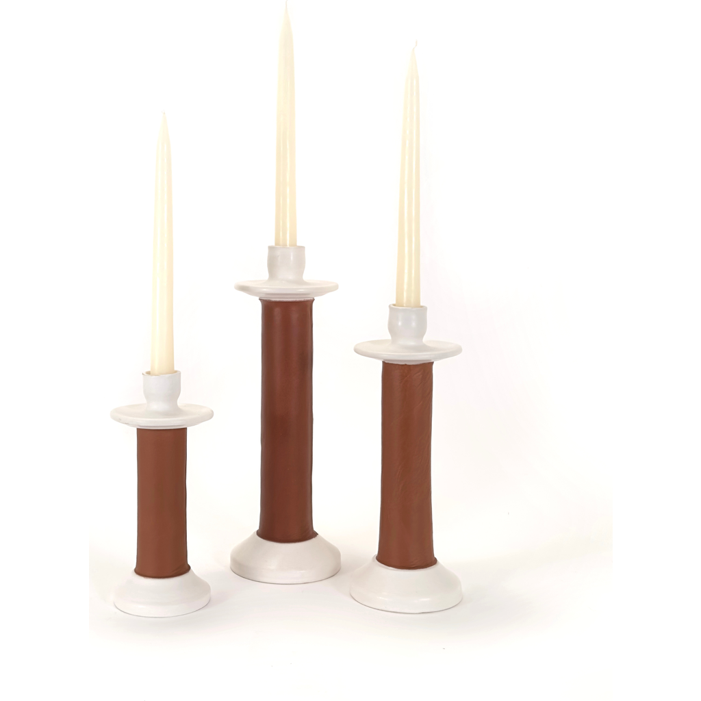 Alcantara-frederic Alcantara Frederic Leather Wrapped Candle Holder In White