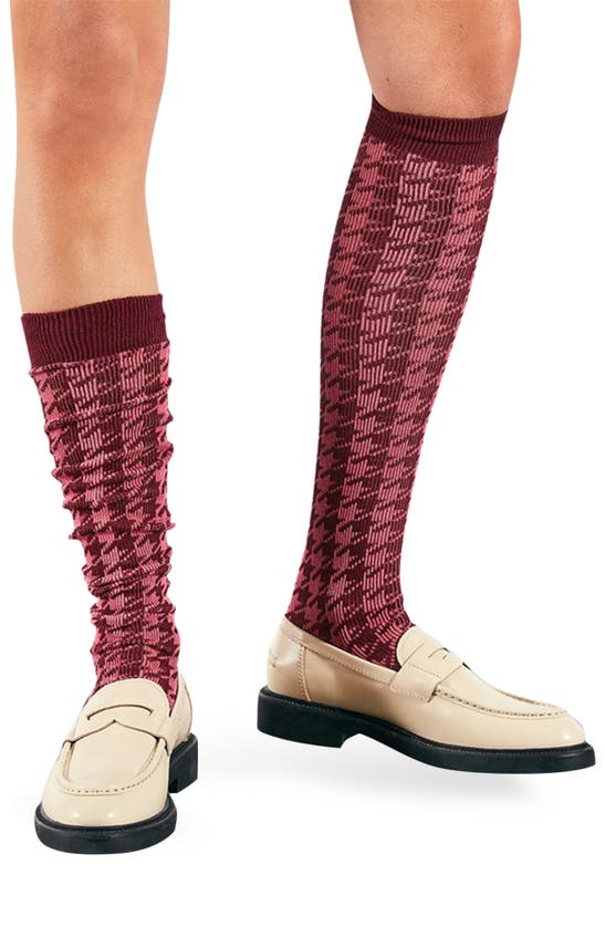 High Heel Jungle Houndstooth Crew Socks In Ras