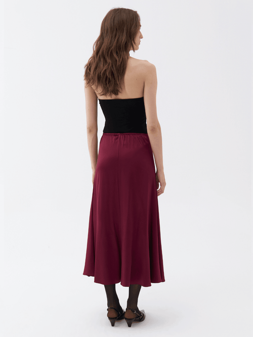 Shop Nocturne Elastic Waisted Midi Skirt In Burgundy