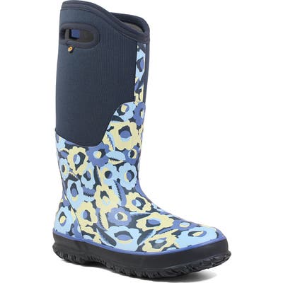 Bogs Classic Tall Flower Bites Insulated Waterproof Rain Boot, Blue