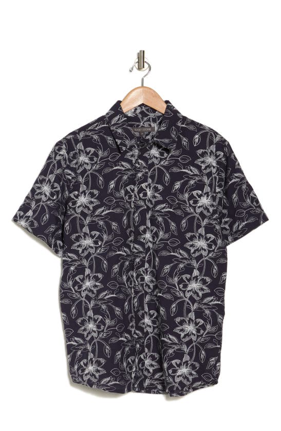 Shop Slate & Stone Short Sleeve Embroidered Cotton Button-up Shirt In Navy Floral