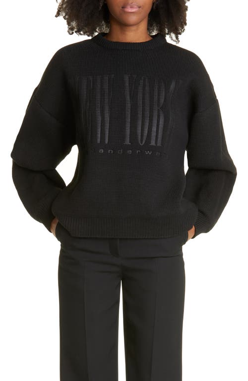 Alexander Wang New York Logo Waffle Knit Crewneck Sweater in Black