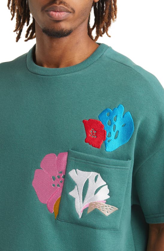 Shop Native Youth Embroidered Short Sleeve Sweatshirt In Green