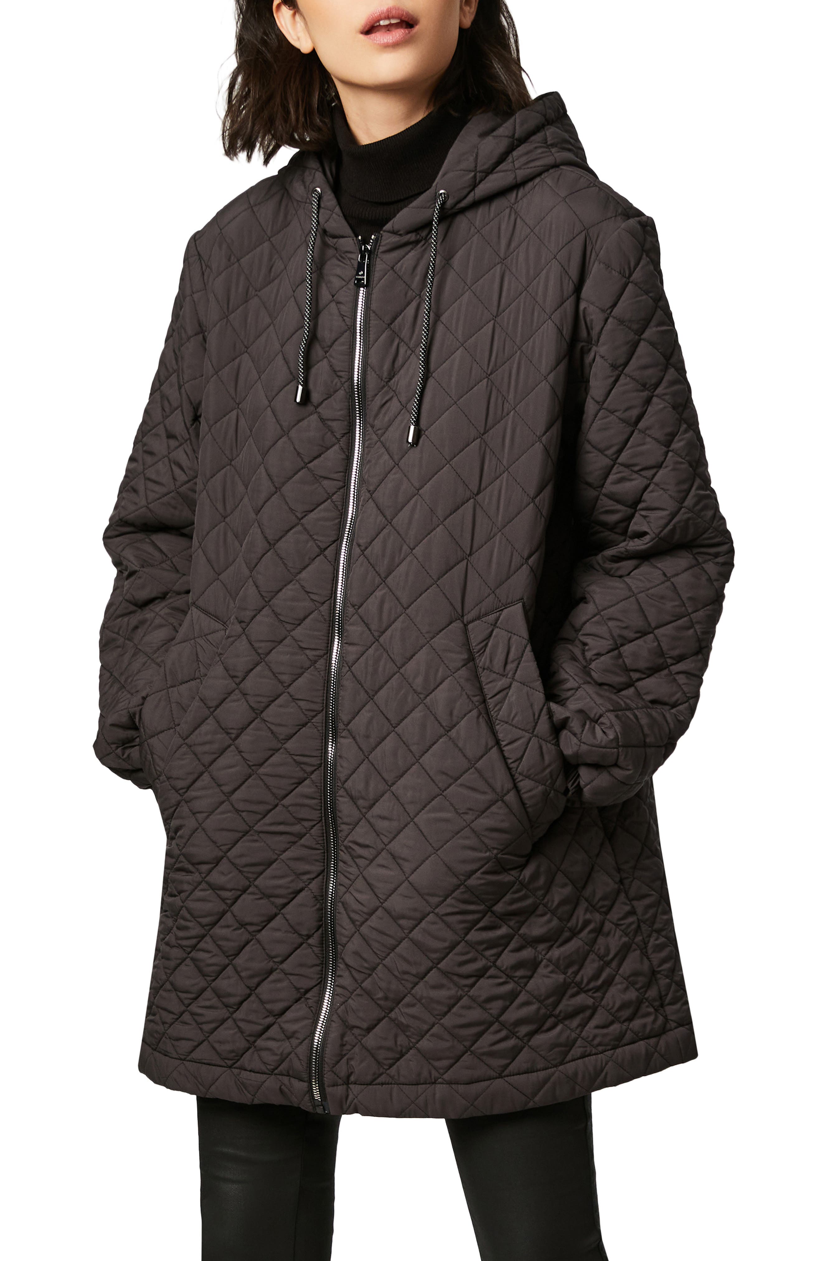 black quilted jacket with hood womens